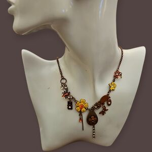 Vintage Floral Butterfly Charm Coppertone Chain Fairycore Hippie Necklace